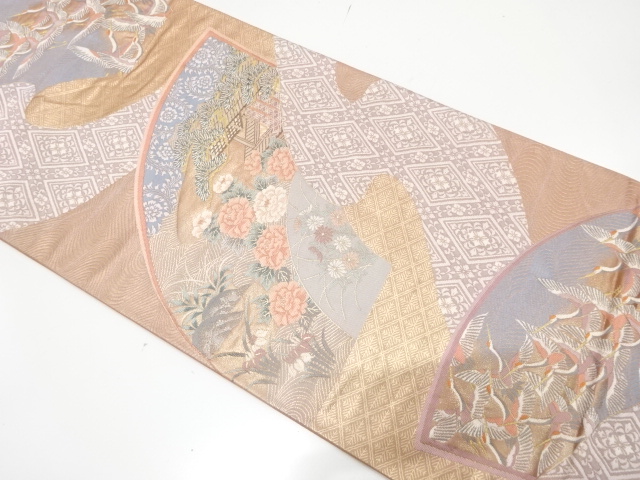 JAPANESE KIMONO / FUKURO OBI / SILK / WOVEN JIGAMI & SCENERY OF MANSIONS & CLASSICAL PATTERN